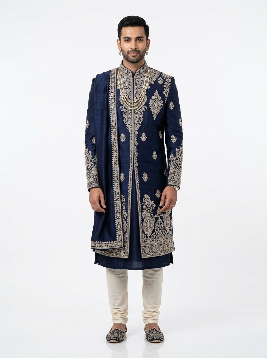 Navy Blue Heritage Sherwani